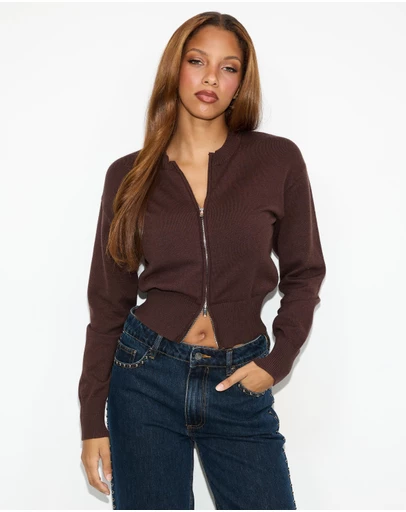 Dazie - Ashley Double Knit Zip Cardigan