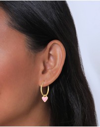 Elli Jewelry - Earrings Creoles Heart Pendant with Enamel Pink in 925 Sterling Silver Gold Plated