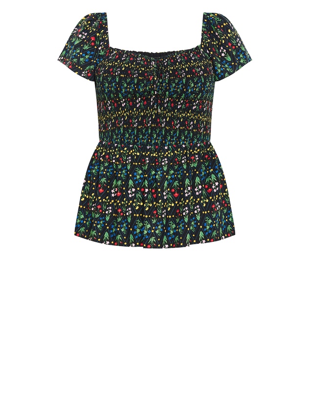 City Chic - Azure Shirred Print Top