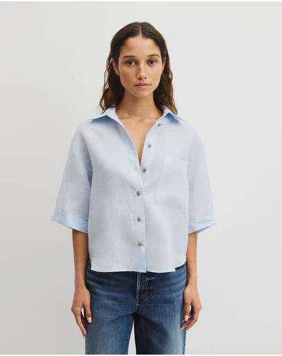 Country Road - Short Sleeve Crop Linen Shirt