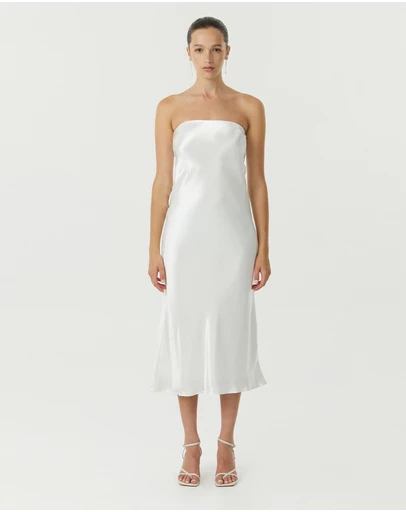 Third Form - Satin Tie Back Strapless Midi Dress