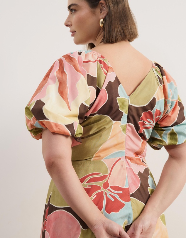 Atmos&Here Curvy - Kiki Puff Sleeve Cotton Poplin Midi Dress