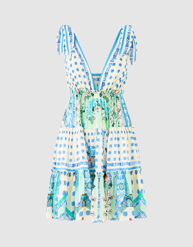 Camilla - Tiered Short Dress With Shoulder Ties