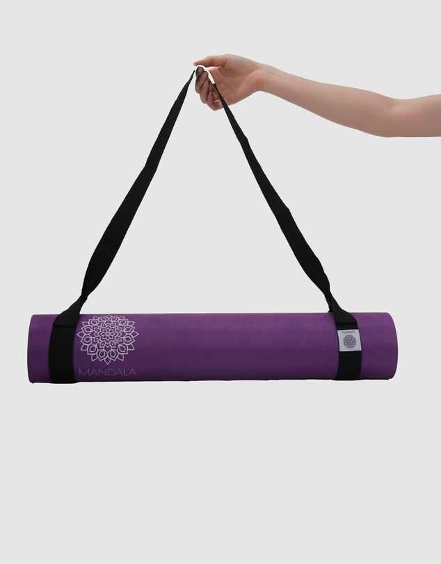 Mandala - Mandala Yoga Mat Premium Bundle, Includes Yoga Mat 188cm H x 61cm W, Yoga Strap & Steel Hydration Bottle - Purple
