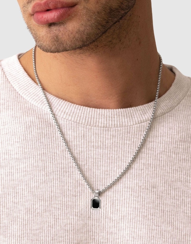 Nialaya Jewellery - Men's Sterling Silver Necklace with Two-in-One Turquoise & Black Onyx Pendant