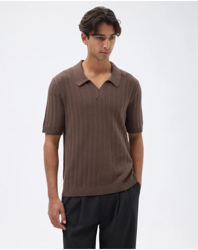 AERE - Fisherman Ribbed Knit Polo