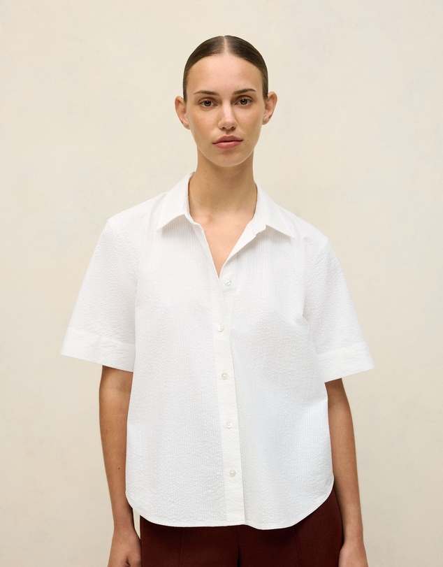 Trenery - Cotton Seersucker Short Sleeve Shirt in White