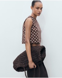 M.N.G - Romeo Polka-Dot Linen Crop Top