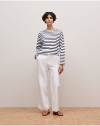 Trenery - Australian Cotton Stripe Long Sleeve T-shirt in Night Sky