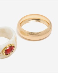 Lovisa - Worn Gold & White Resin With Red Stone Bangles 2-Pack