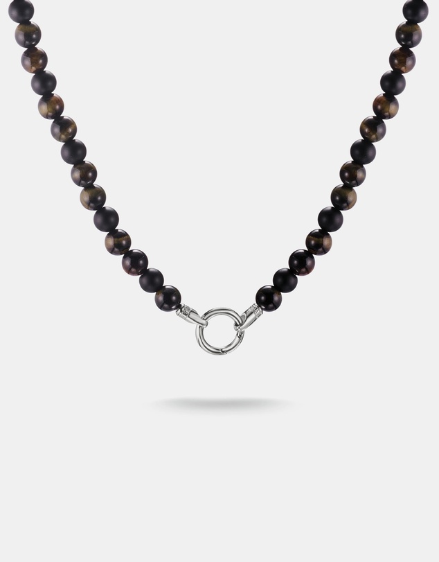 THOMAS SABO - Stainless Steel Obsidian and Tiger's Eye Bead Necklace