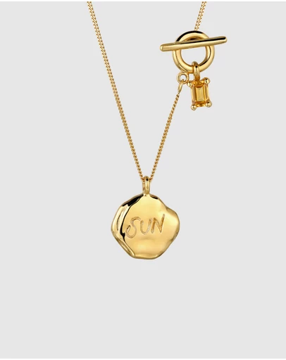 Elli Jewelry - SUN Citrine Coin Necklace in Gold-Plated 925 Silver