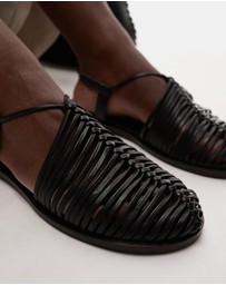 TOPSHOP - Aidan Leather Weave Tie Up Flat Shoes