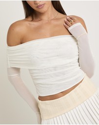 Alice In The Eve - Lilith Gathered Off Shoulder Mesh Top