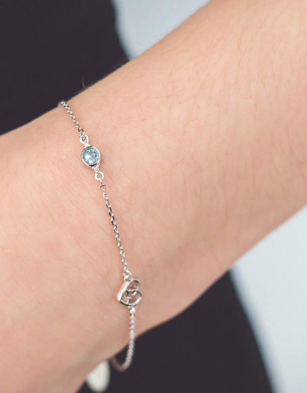 Georgini - Natural Aquamarine And Two Natural Diamond March Silver Bracelet