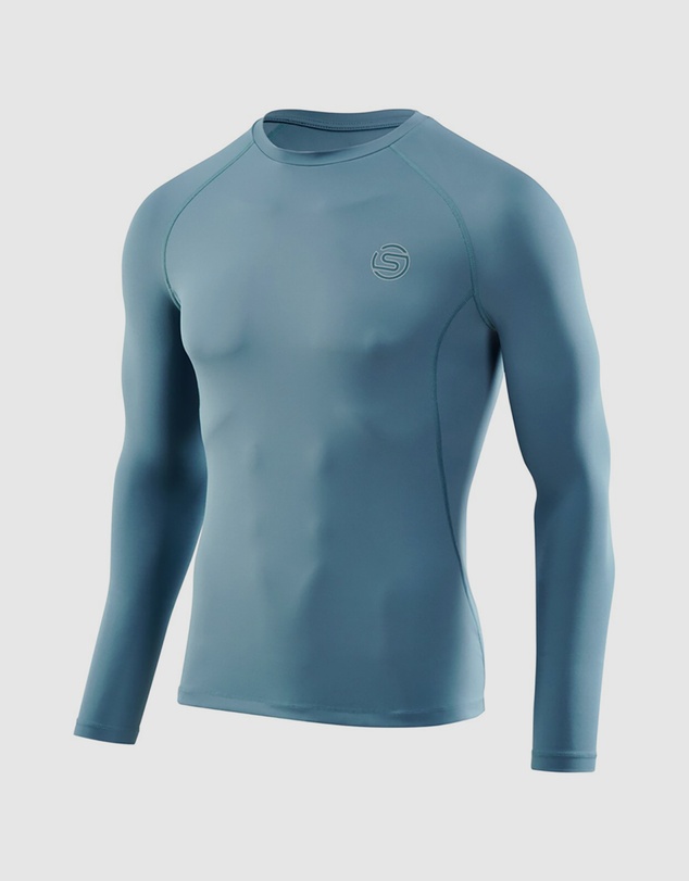 SKINS - SKINS Compression Men's Series-2 Gym Clothing Mens LS Top Blue Grey