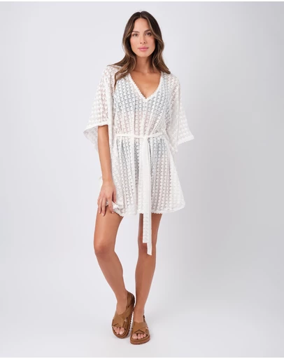 UNE PIECE - Scalloped Lace V-Neck Mini Kaftan