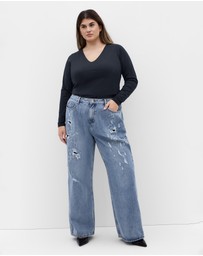 City Chic - Plus size Annie V Neck Top - navy
