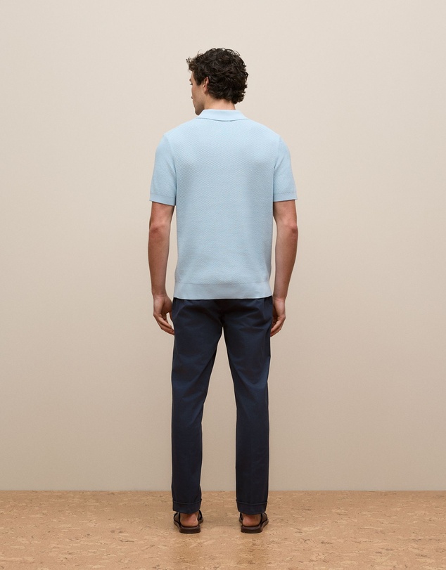 Trenery - Cotton Texture Stitch Polo in Soft Blue