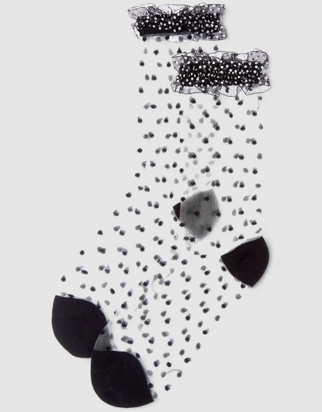 High Heel Jungle - Sheer Frilly Socks –Black Dots