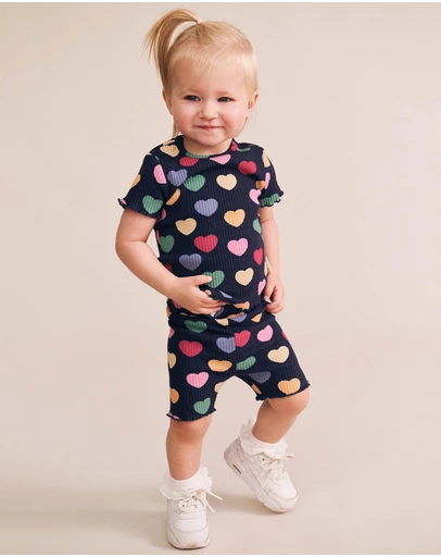 Huxbaby - Multi Hearts Rib Tee - Babies-Kids