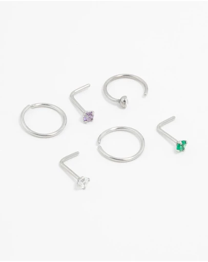 Lovisa - Surgical Steel Pastel Cubic Zirconia Nose Stud & Ring 6-Pack