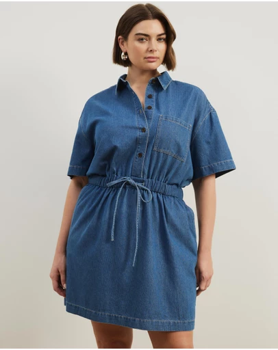 Atmos&Here Curvy - Tina Drawstring Denim Mini Dress