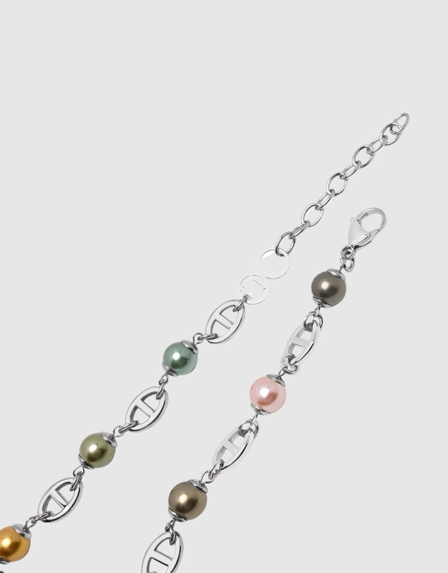 Nialaya Jewellery - Men's Silver Mariner Chain with Multicolored Pearls