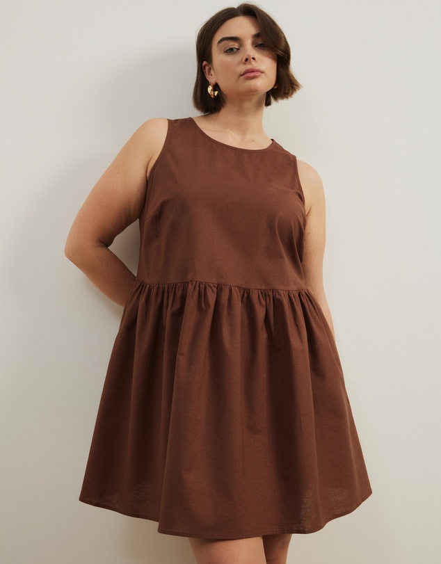 Atmos&Here Curvy - Hope Linen Blend Tiered Mini Dress