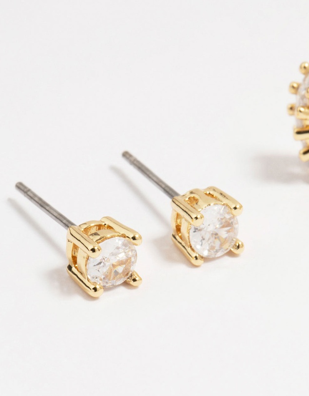 Lovisa - Gold Plated Brass Cubic Zirconia Baguette Earrings 4-Pack
