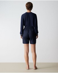 Trenery - Stretch Linen Blend Longline Short in Night Sky