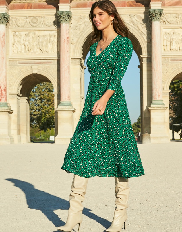 Sosandar - Animal Print Ruched Front Midi Dress