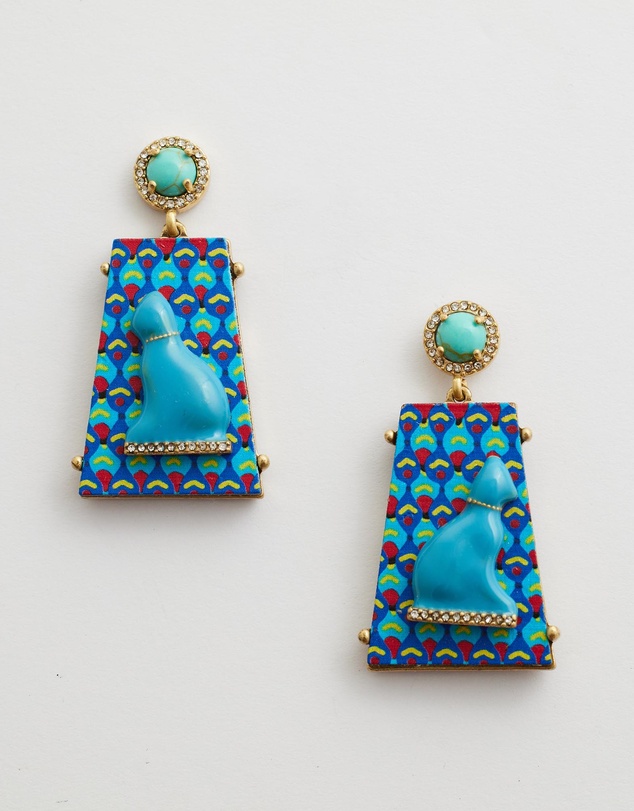 Mossée - Jessie Vintage Blue Enamel Cat Earrings