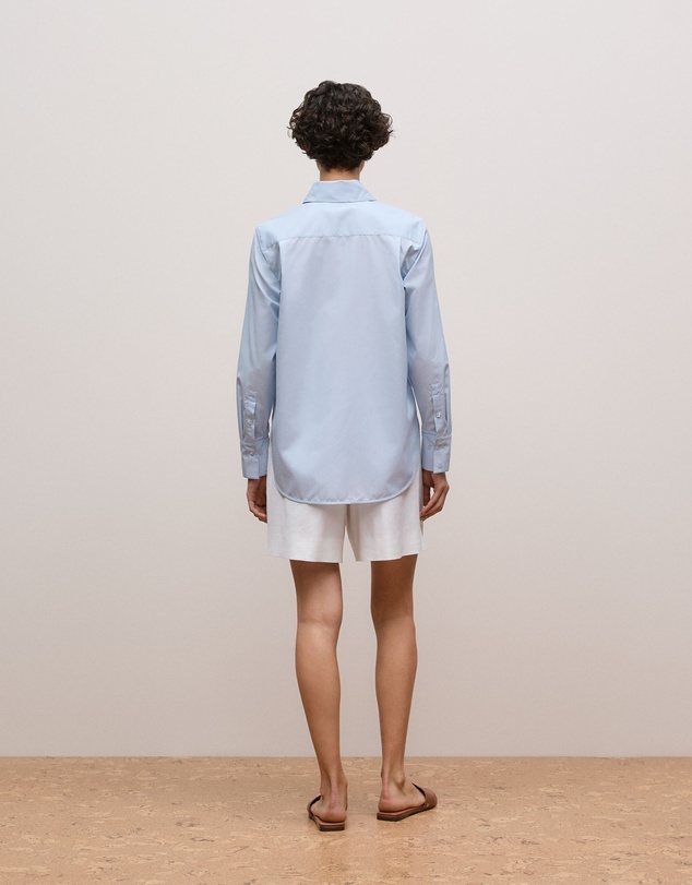 Trenery - Cotton Poplin Long Sleeve Shirt in Soft Blue