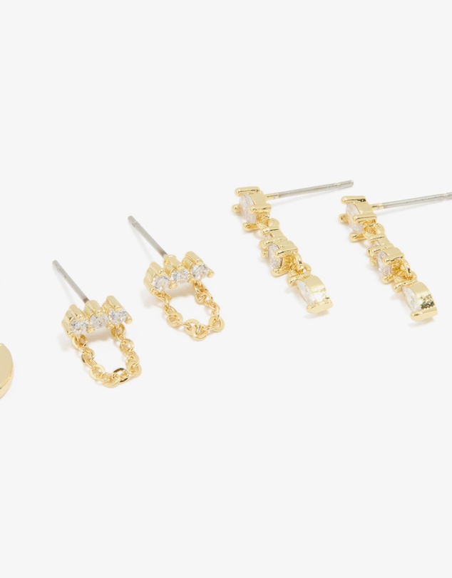 Lovisa - Gold Plated Brass Cubic Zirconia Chain & Stud Earrings 4-Pack