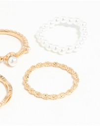 Lovisa - Gold Pearl & Twist Ring 5-Pack