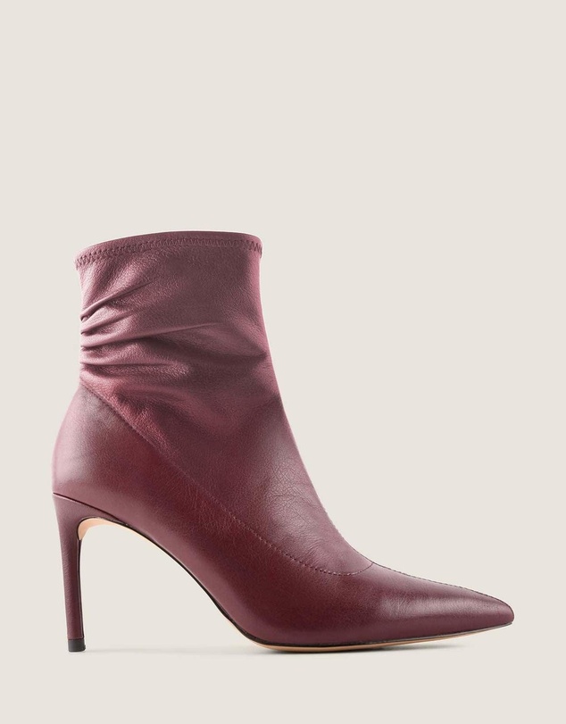 Shelly Shen - Delta Heel Ankle Boots Burgundy Leather