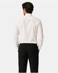 Henry Bucks - HENRY SARTORIAL Contemporary Fit Plain Twill Single Cuff Shirt WHITE