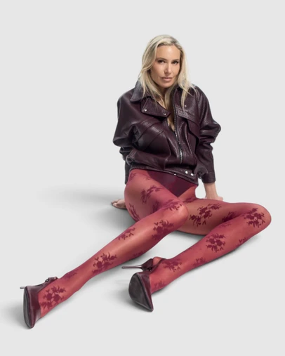 High Heel Jungle - Dakota Premium Floral Jacquard Tights - Burgundy