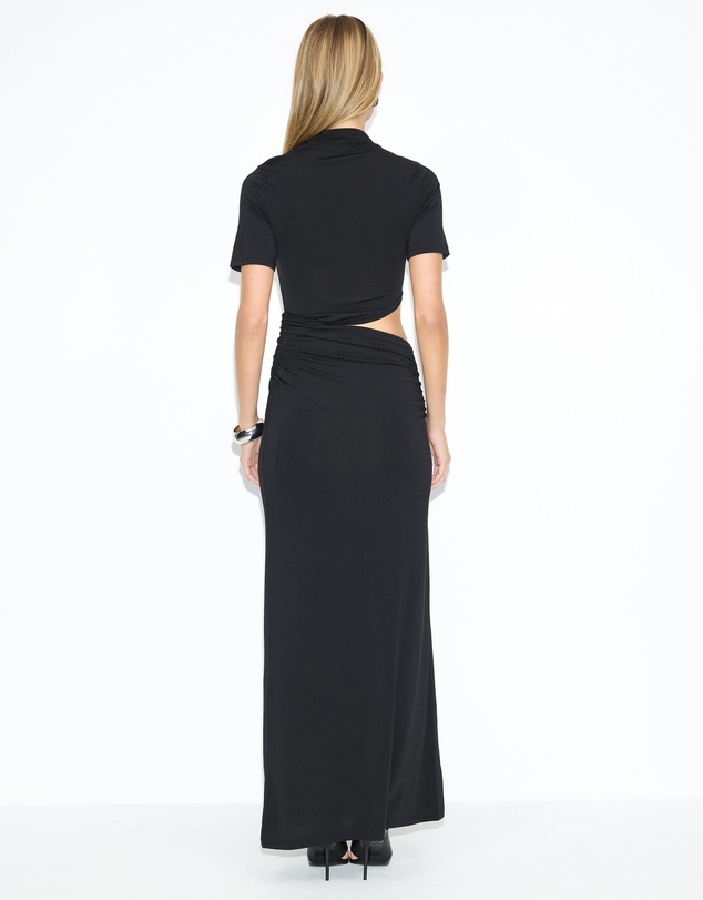 Dazie - Evening Gem Ruched Cut Out Short Sleeve Jersey Maxi Dress
