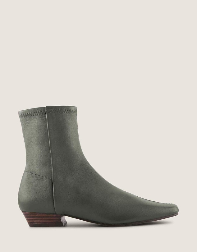 Shelly Shen - Carmen Heel Ankle Boots Dark Olive Leather