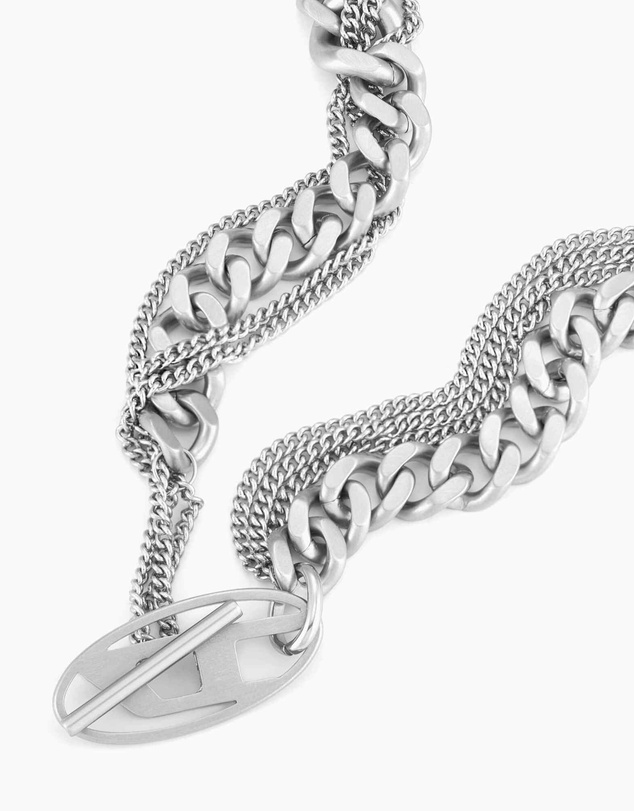 Diesel - Oval D Logo Silver Tone Necklace