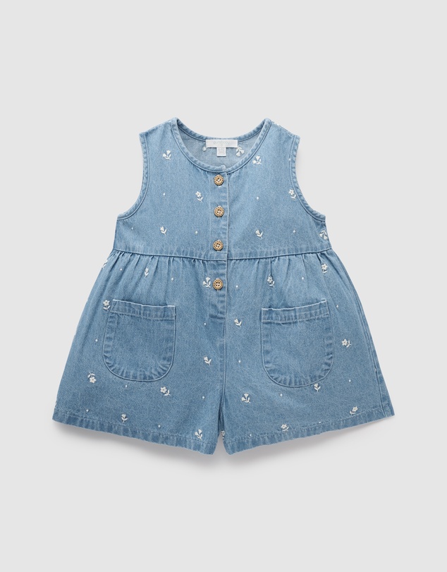 Purebaby - Denim Embroidered Jumpsuit-Kids-Babies