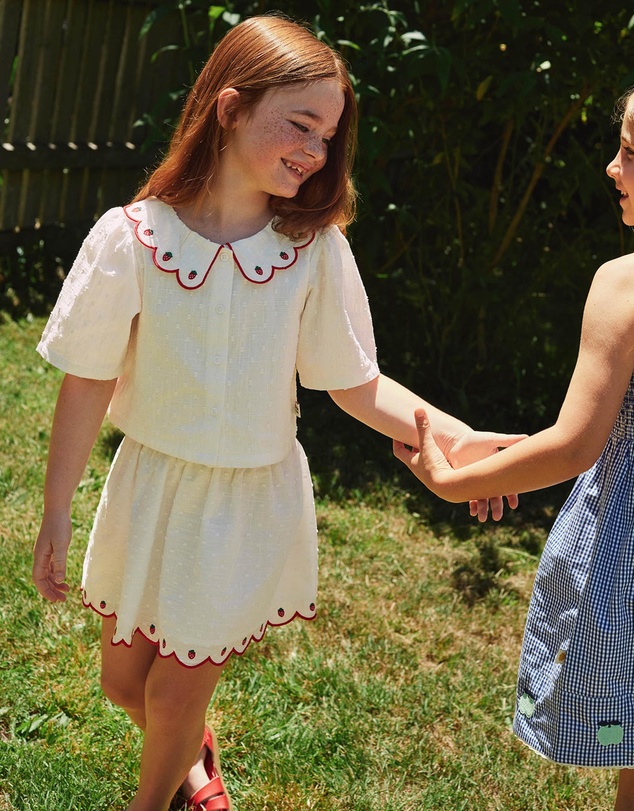 Goldie + Ace - Scallop Hem Strawberry Skirt - Kids