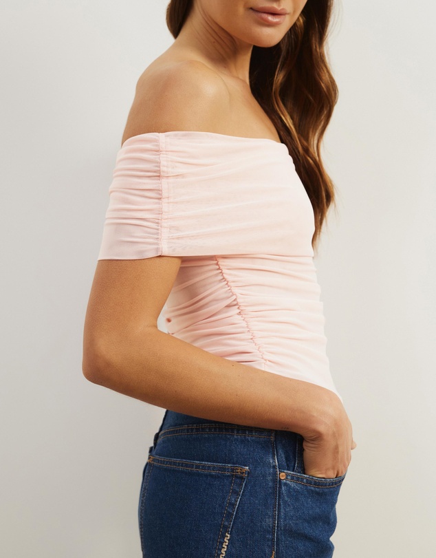 Atmos&Here - Elka Short Sleeve Mesh Off Shoulder Top