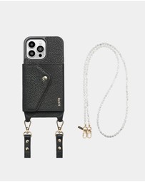 LOUVE COLLECTION - Leather Phone Case Wallet & Strap + Pearl Crossbody Chain