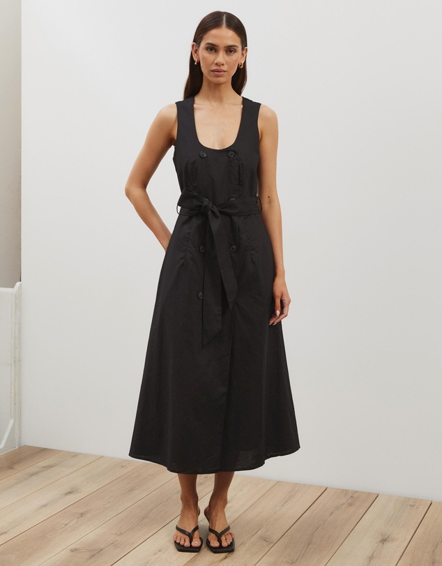 Atmos&Here - Dasha Scoop Neck Linen Blend Midi Dress