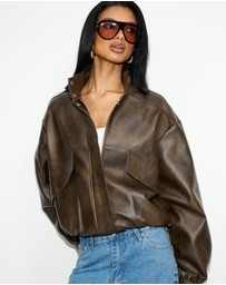 Dazie - Benson Funnel Neck PU Bomber Jacket
