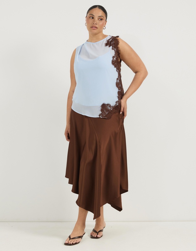 Atmos&Here Curvy - Iris Contrast Lace Insert Georgette Top