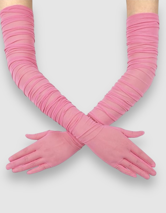 High Heel Jungle - Ariana Ruched Mesh Opera Glove - Pink